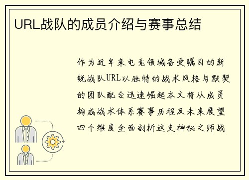 URL战队的成员介绍与赛事总结