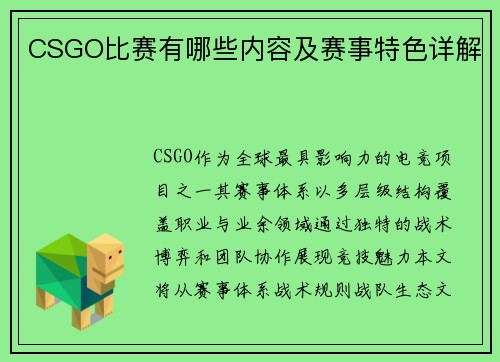 CSGO比赛有哪些内容及赛事特色详解